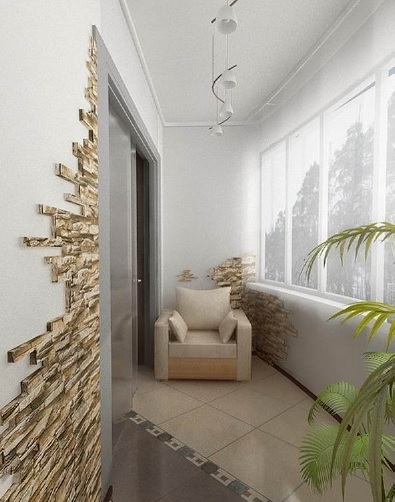 Лоджия - Балкон - Утепление ПЕНОПЛЕКСОМ - Отделка гипсовой плиткой под кирпич или природный каменный пласт