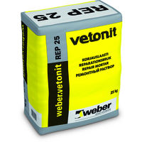 WEBER.VETONIT REР 25 (VETONIT REP 25) - ВЕБЕР - Для выравнивания и ремонта бетонных конструкций прочностью от 20 до 35 МПа, а также для заполнения углублений, как на горизонтальных, так и на вертикальных поверхностях.
